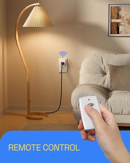 HBN Remote Control Outlet Plug Remote Switch Outlet with 100FT RF Signal Wireless Remote Light Switch On Off Switch Plug for Household Appliances 15A/1875W (1 Outlet + 1 Remote)