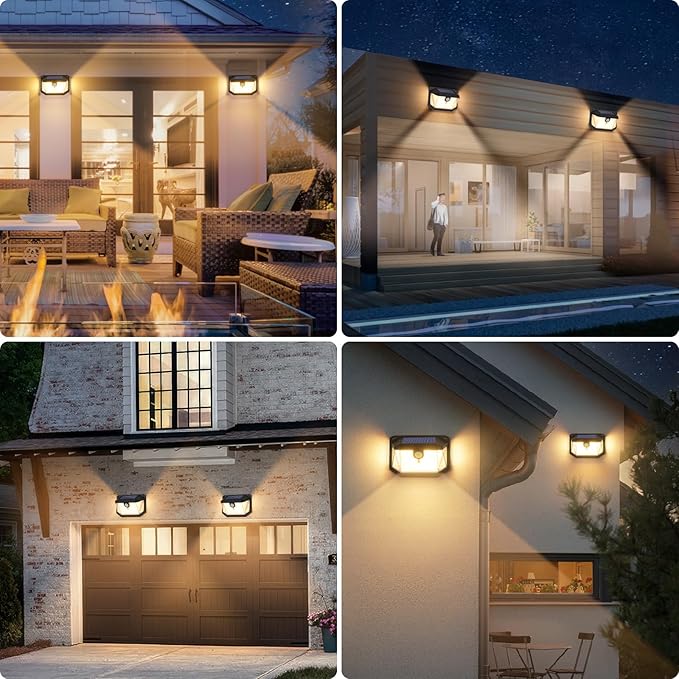 2-Pack Solar Outdoor Lights, Super Bright Solar Powered Motion Sensor Outdoor Lights, Warm White, 178s LED Outside Security Wall Lights for House, Porch, Fence