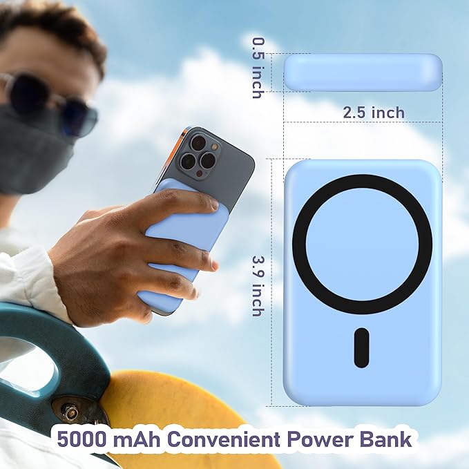 Smtcsl 3 in 1 Wireless Charging Station: 5000mAh Removable Power Bank Charger Stand for Phone/Watch/Air Pods - Portable Magnetic Battery Pack for Air 17 16 15 14 13 12 Series Blue