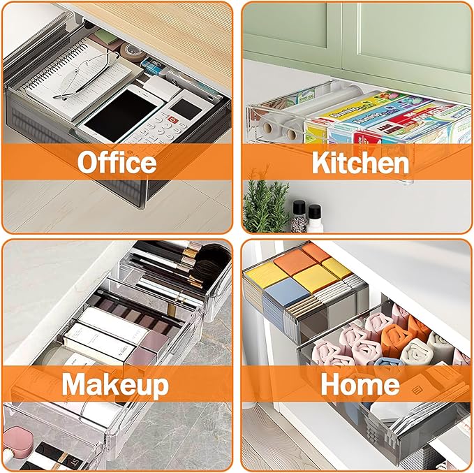SVNNELP Under Desk Table Drawer Storage Organizer,2 Pack Large & Small Attachment Desk Drawers - Hidden Desktop Organizer,Slide out Drawer for Storage Pencil & Home Office Gadgets (S+L)