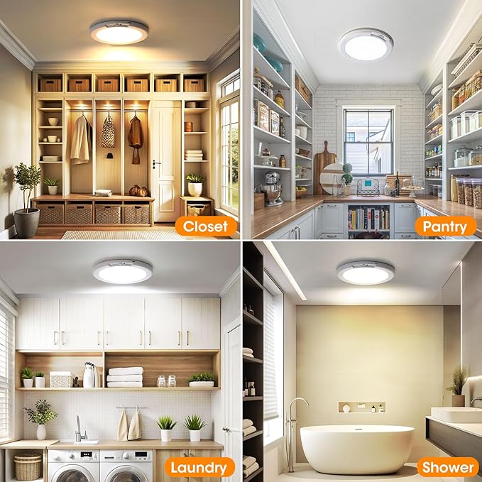 Gotopceed 2 Pack Rechargeable Motion Sensor Ceiling Light with Remote - Magnetic Wireless Ceiling Light Battery Powered for Closet Shower Stairs Shed Hallway ect