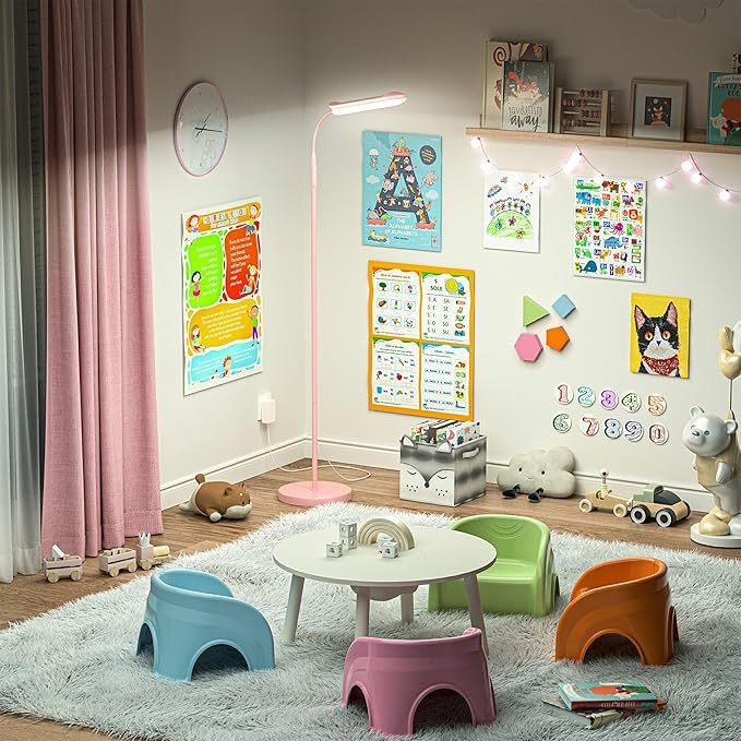 marctronic Pink LED Floor Lamp, 18W 1800LM Bright Floor Lamp with Remote & Works with Smart Plug, Dimmable Timing Eye Caring Reading Light Modern Standing Floor Lamps for Living Room Bedroom Office