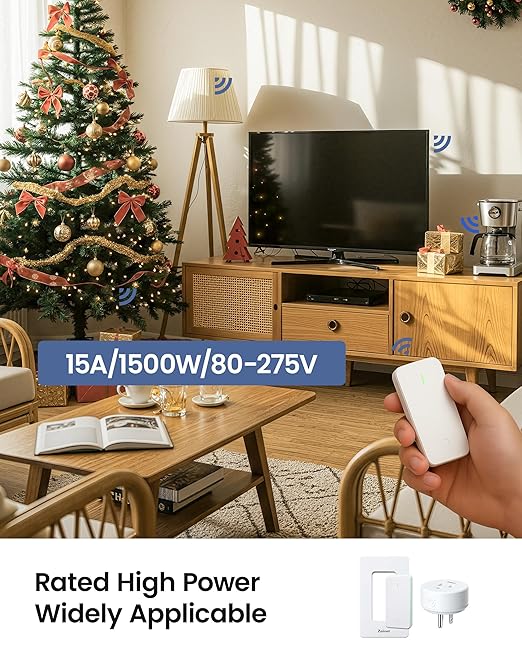 Zoiinet Remote Control Outlet Plug Switch, Buckle Design & Removable Wireless Light Switch, No Wiring Needed, 300 ft, 15A/1500W, Programmable, for Household Appliances(2 Pack)
