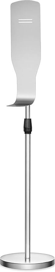 New Star Foodservice 1028881 Freestanding Adjustable Floor Stand for Hand Sanitizer Dispenser with Drip Tray and Weighted Base, Customizable, Stainless Steel, Round Base