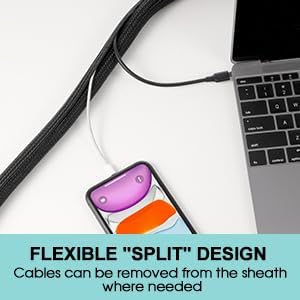 AGPTEK Cable Sleeve, 10ft - 1 inch Cable Management Desk Cord Cover Organizer Wire Hider for Home Office Computer TV Wire Loom Tubing Pet Proof Cord Protector from Cat Dog Chewing, Black