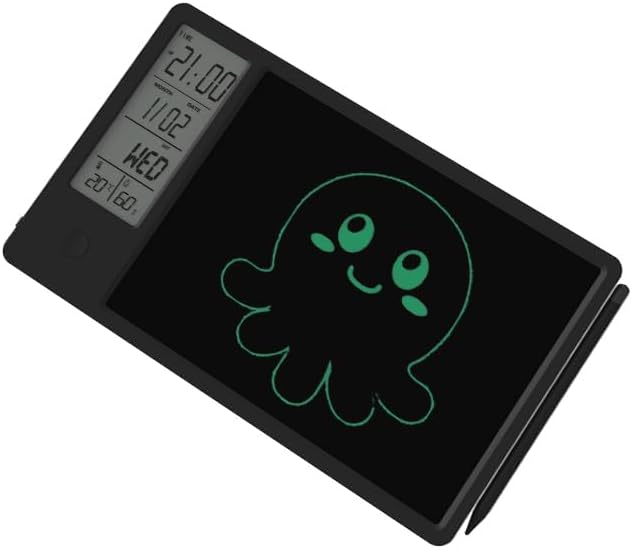 Electronic Calendar with Notepad Digital Clock Date Display Desktop Calendar Rechargeable 9.5inch Writing Board for Office Business Home Decor(Black)