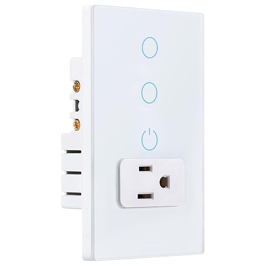 Combination Smart Touch Light Switch and Smart WiFi Power Wall Outlet, Tuya APP Smart Life, 15A /90-250V AC 60Hz, Combo Style, White