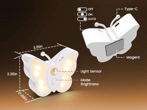 LOFTEK Rechargeable Motion Sensor Light, RGB Color Changing & Dimmable Night Light, Cute Butterfly Light for Kid's Bedroom, Bathroom, Hallway, Tent & Stairs - Ideal Home Decor & Gift, Pink of 4