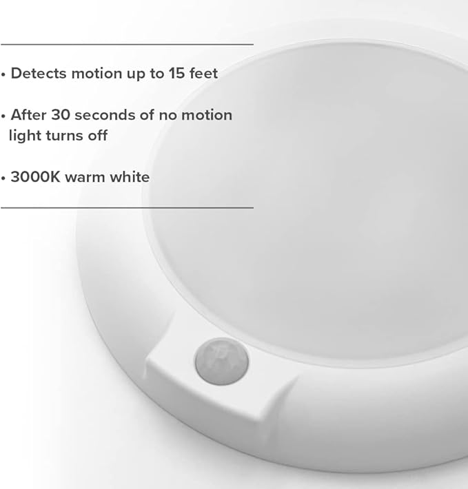 Maxxima 6 in. Round Motion Sensor LED Ceiling Mount Light Fixture - 600 Lumens, 3000K Warm White, Indoor Dome Light, Ideal for Closet, Hallway, or Kitchen Pantry Lighting