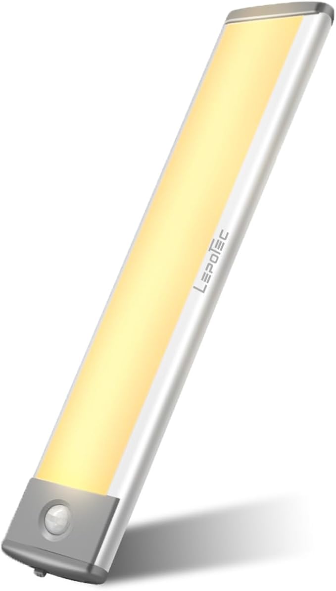 LEPOTEC 30 LED Under Counter Lighting, Motion Kitchen Cabinet Light, Battery Operated Closet Lights Pantry Light, Rechargeable Wireless Campervan Night Light,Warm White (7.8inch-30LED-1 Pack)