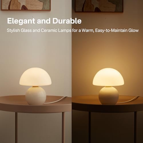 Dawnwake Mushroom Lamp Table Lamp for Bedroom,Desk Bedside Small Lamps for Living Room Night Stands,Mushroom Decor Cute Mini Modern Mid Century Lamps,Unique Aesthetic Home Living Room Decor(White)
