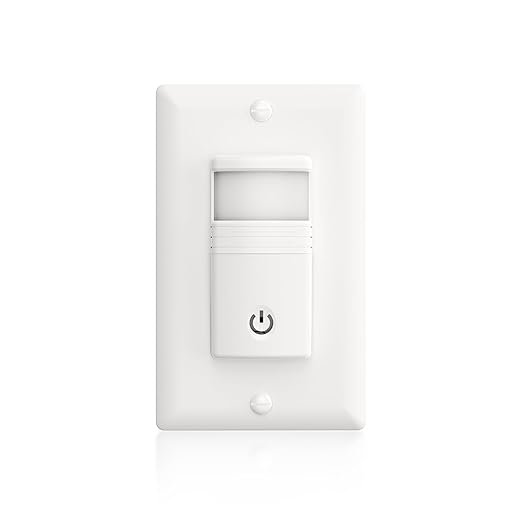 ECOELER Motion Sensor Light Switch, No Neutral Wire, PIR Infrared Motion Activated Wall Switch with Sensitivity Adjustable, OCC & VAC Selectable, Single Pole, UL Listed & FCC Listed, White