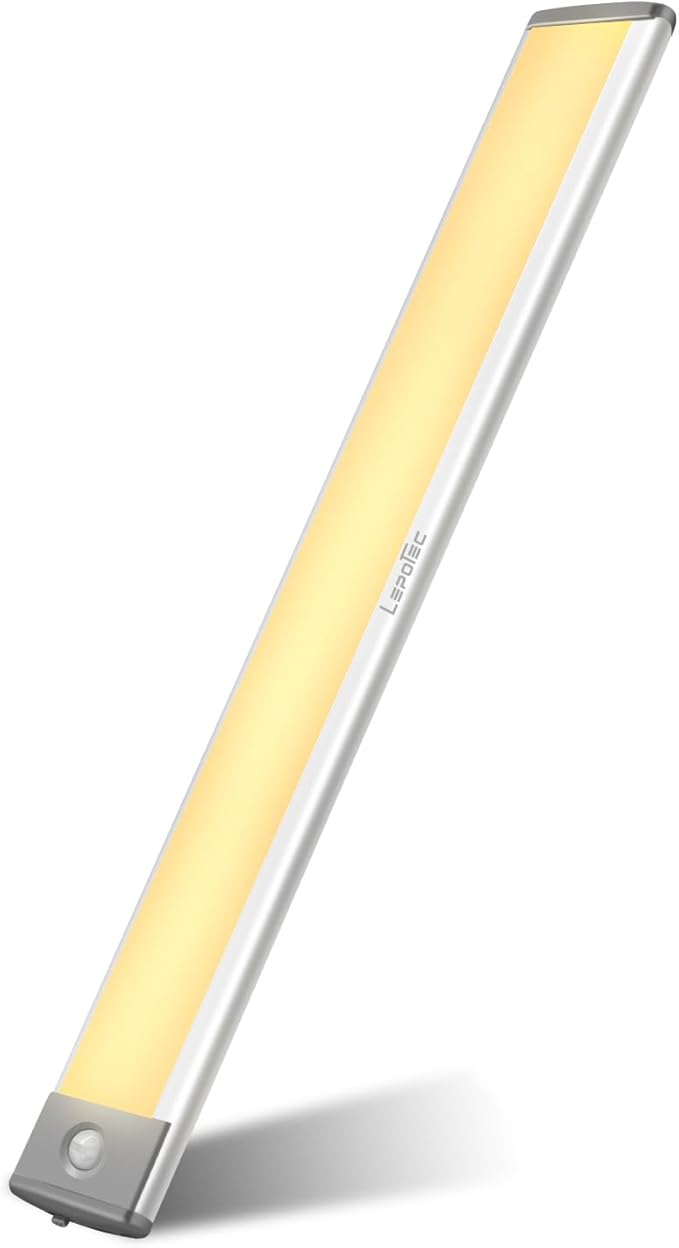 LEPOTEC 54 LED Under Counter Lighting, Motion Kitchen Cabinet Light, Battery Operated Closet Lights Pantry Light, Rechargeable Camper Caravan Night Light,Warm White (12.5inch-54LED-1 Pack)