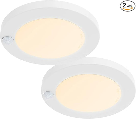 ZAGO LED 6" 120 Volts Closet Light Wired, PIR Motion Sensor Ceiling Disc Light, 15W, 1100 Lumens, CRI>80, 3000K Warm White for Closet, Laundry, Garage, Pantry, Wet Location, ETL, White, 2 Packs