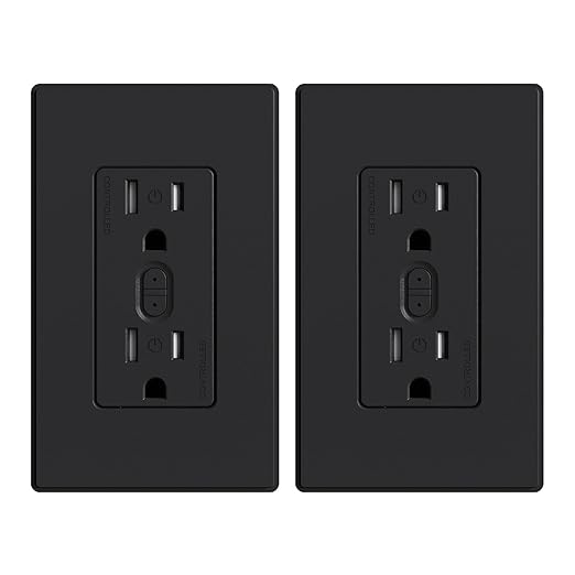 ELEGRP Smart in-Wall Outlet, 2.4GHz Wi-Fi Smart Receptacle Compatible with Alexa and Google Assistant, Tamper Resistant, 2 Individually Controlled Outlets, No Hub Required, UL Listed, Black, 2 Pack