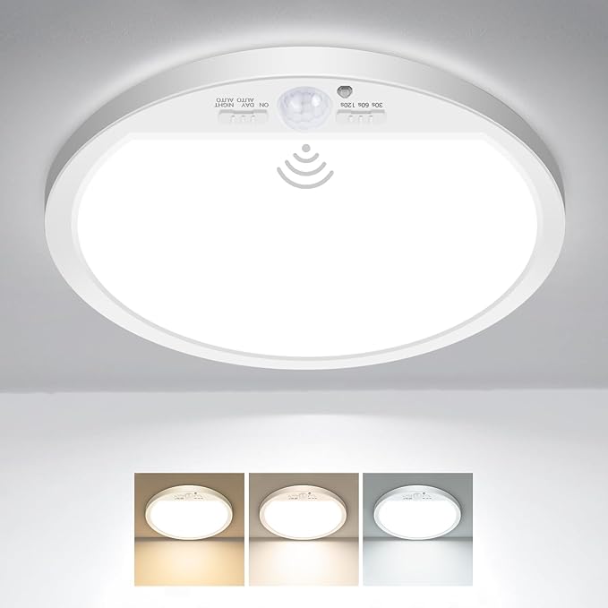slochi 1Pack Motion Sensor Light Indoor Wired, 12 Inch 3000K/4000K/6500K Closet Lights Motion Sensored, 24W 2400LM Flush Mount Ceiling Light for Hallway Pantry Stairwell Porch, White