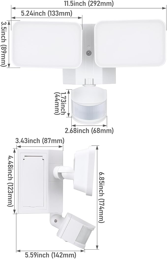 LEONLITE 28W LED Security Light with GFCI Outlets, Motion Sensor & Dusk to Dawn Flood Lights Outdoor, Adjustable 2-Head, Wet Location, 5000K Daylight, ETL Listed, White