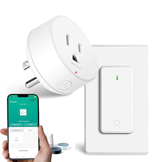 Greencycle Zigbee Smart Plug with Remote,Smart Outlet with Wall Switch,No Cloud Required(2.4G Hub Required),APP Control,Voice Control Compatible with Alexa,Google Assistant,Schedule and Timer