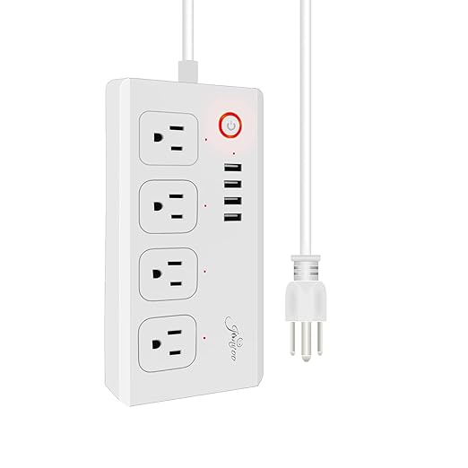 Jinvoo WiFi Smart Power Strip Surge Protector Extension Cord Multi Plug with 4 AC Outlets 4 USB Ports, No Hub Required, Works with Google Home