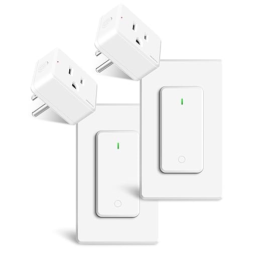 Remote Switch Outlet 2Sets, GreenCyle Outlet Plug with Remote, Wireless On/Off Light Switch Wall Mounted, 15A/1500W, TUV Listed, No Wiring Needed, 500ft RF Range, for Lamps, Fans, Household