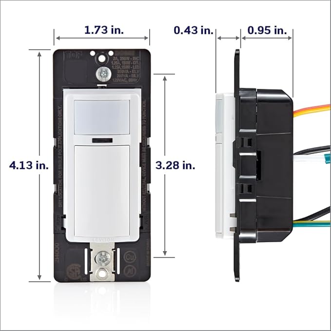 Leviton Motion Sensor Light Switch, Motion Activated, Auto-On/Auto-Off or Manual-On, 5A, No Neutral Wire Required, Single Pole or 3-Way, DOS05-1LZ, White/Ivory/Light Almond