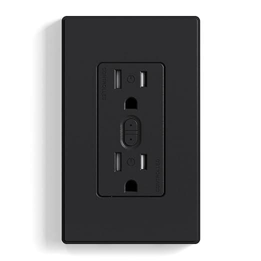 ELEGRP Smart in-Wall Outlet, 2.4GHz Wi-Fi Smart Receptacle Compatible with Alexa and Google Assistant, Tamper Resistant, 2 Individually Controlled Outlets, No Hub Required, UL Listed, Black, 1 Pack