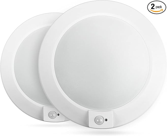 ECOELER PIR Motion Sensor Ceiling Light, 3CCT Selectable Occupancy Light with Time Countdown & Light Sensor, 16W 1000Lm, Hard-Wired Motion Light for Garage, Hallway, Stairwell, 2Pack