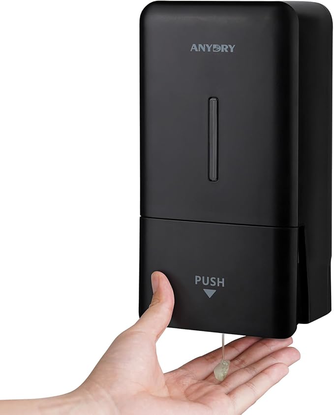 anydry 27oz (800 ml) Manual Wall Mounted Soap Dispenser, Ideal for Commercial Bathrooms Restaurants Hotels, Use with Liquid Hand Soap Shampoo, ABS Black