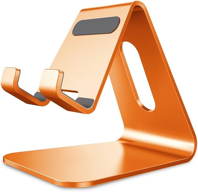 CreaDream Cell Phone Stand, Cradle, Holder, Aluminum Desktop Stand Compatible with Switch, All Smart Phone, iPhone 15 14 13 12 Pro Max Plus Mini Xr X Se 8 SE -Orange