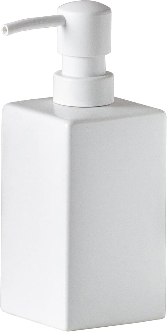 Square Matte White Soap Dispenser Ceramic Hand Soap and Lotion Dispenser for Bathroom Countertop,Dish Soap Dispenser for Kitchen-14oz.