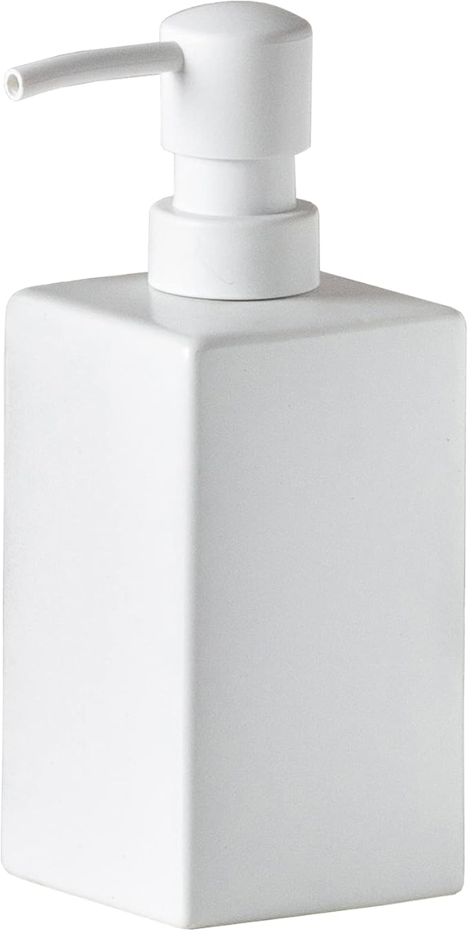 Square Matte White Soap Dispenser Ceramic Hand Soap and Lotion Dispenser for Bathroom Countertop,Dish Soap Dispenser for Kitchen-14oz.