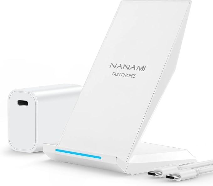 NANAMI Fast Wireless Charger, Charging Stand[with 20W PD Charger] 7.5W for iPhone 17/17 Pro/17 Pro Max/16/15/14/13/12, 10W Phone Charger Dock for Samsung Galaxy S26/S26+/S25/S25+/S25 ultra/S24/S23
