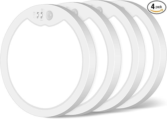 Brightever 4-Pack Motion Sensor Ceiling Light Wired, 7 Inch LED Flush Mount Light Fixture, 2700K/4000K/6500K Selectable, Closet Lights Motion Sensored with Timer for Bathroom, Pantry, Non-Dimmable