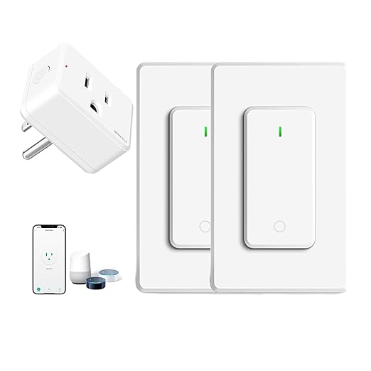 WiFi Plug with Switch,GreenCycle Smart Outlet with Remote,Compatible with Alexa and Google Home via Tuya,Compact Design,Remote Control Anywhere,15A/1500w,TUV FCC Listed(2.4G),2 Switch 1 Plug