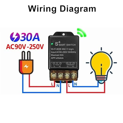 Ewelink 30A Hight Power WiFi Smart Switch 110V/120V/240V, APP Remote with Timer, Wireless DIY Mode for Home Automation, Compatible with Alexa & Google Home