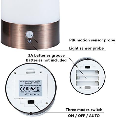 WRalwaysLX 2Pack Round Bedside Lamp PIR Motion Sensor LED Night Light,3 Modes Battery Powered Small Table Lamp,USE 3x1.5VAAA Battery,Sensitive Portable