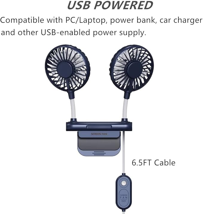 Desktop Fan, Monitor Clip on Fan with 2 Fan Heads, 3 Speeds Office Desk fan USB Powered Cooling Fan with Sturdy Adjustable Clamp, Strong Wind Quiet Personal USB Small Fan for Laptops, Desktop.