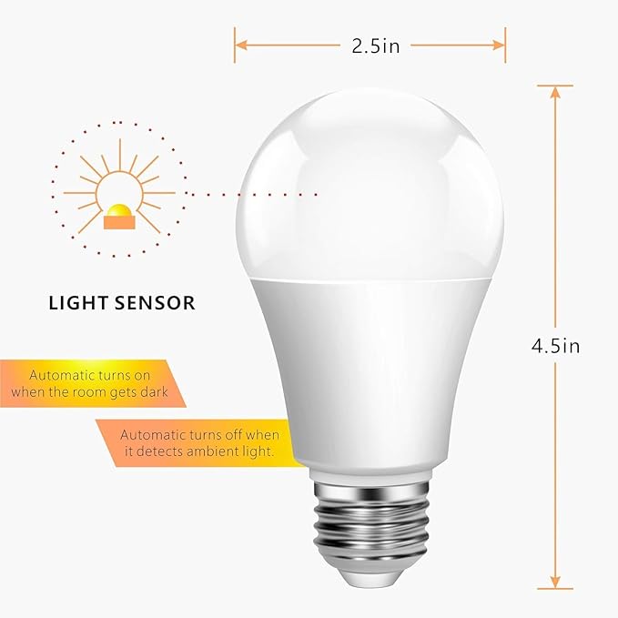 Torkase Outdoor Dusk to Dawn Light Bulbs, Smart Sensor LED Lighting Bulb 13W(100W Equivalent), E26 6000K,6 Pack Built-in Photocell Detector, Automatic On/Off,for Porch Hallway Garage Boundary
