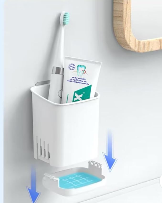 2 Pack Wall Mounted Toothbrush Holders，Removable Drill-Free Wall Shower Holder for Toothbrush,Toothpaste, Razor, Self-draining Self Adhesive Cup in Shower, Kitchen Tableware Organizer(White)