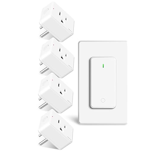 Remote Switch Outlet, GreenCyle 4 Outlet Plug with Remote, Wireless On/Off Light Switch Wall Mounted, 15A/1500W, TUV Listed, No Wiring Needed, 500ft RF Range, for Lamps, Fans, Household Appliances