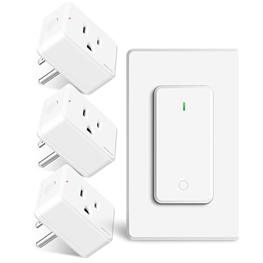 Remote Switch Outlet, GreenCyle 3 Outlet Plug with Remote, Wireless On/Off Light Switch Wall Mounted, 15A/1500W, TUV Listed, No Wiring Needed, 500ft RF Range, for Lamps, Fans, Household Appliances