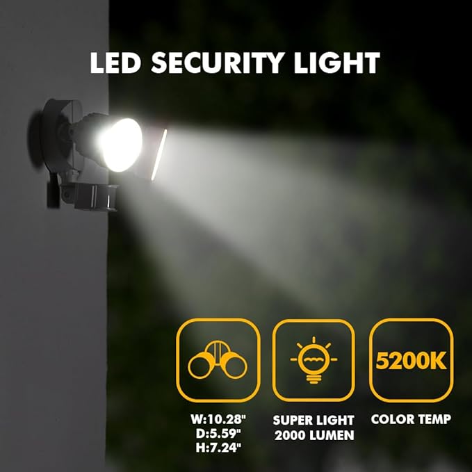 LUTEC P6221W-PIR24 2000 Lumen 18 Watt 26 LED Motion Activated Integrated Dual-Head Flood Light Outdoor, IP54 Waterproof Exterior Security Floodlight for Patio, Garden, Yard, Warehouse-White