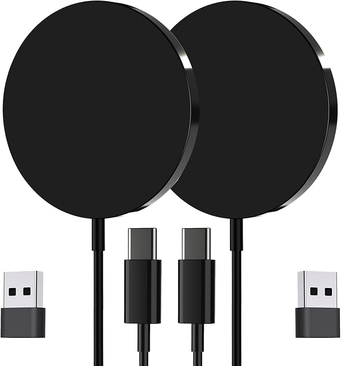 for MagSafe Charger 2 Pack, Magnetic Wireless Charging Pad for iPhone 17/17 Pro/17 Pro Max/Air/16 15 14 13 12 Pro Max Plus/AirPods 2 3 Pro, Strong Magnet, Aluminum Alloy, USB-C/A Port(Black)