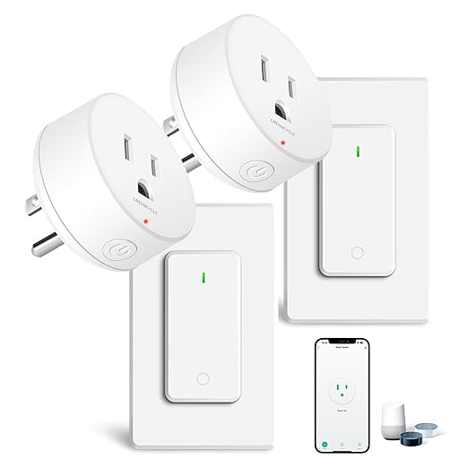 WiFi Smart Outlet Plug with Remote,GreenCycle 2PK Electric Smart Plug with Remote,Compatible with Alexa and Google Home via Tuya,15A/1500W，Remote Control from Anywhere,TUV FCC List(2.4G)