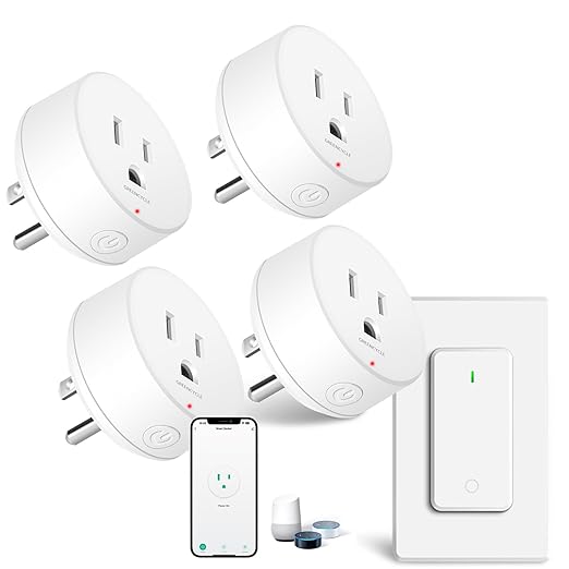 WiFi Smart Outlet Plug with Remote,GreenCycle 4 Electric Smart Plug with Remote,Compatible with Alexa and Google Home via Tuya,15A/1500W，Remote Control from Anywhere,TUV FCC List(2.4G)