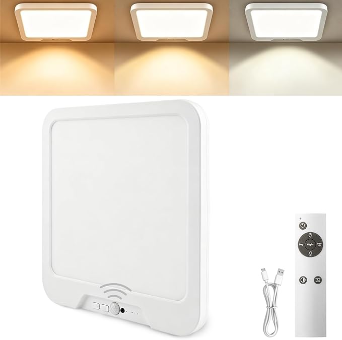 OSIDEN Rechargeable Motion Sensor Ceiling Light Wireless Magnetic Closet Light with Remote 3 Color Dimmable Battery Operated Ceiling Lights for Pantry Shed Hallway Porch Garage Stairs Shower