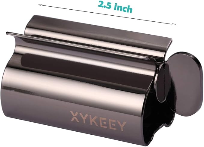 Toothpaste Tube Squeezer - Set of 3 Toothpaste Squeezer Rollers, Metal Toothpaste Tube Wringer Seat Holder Stand XYKEEY (Black)