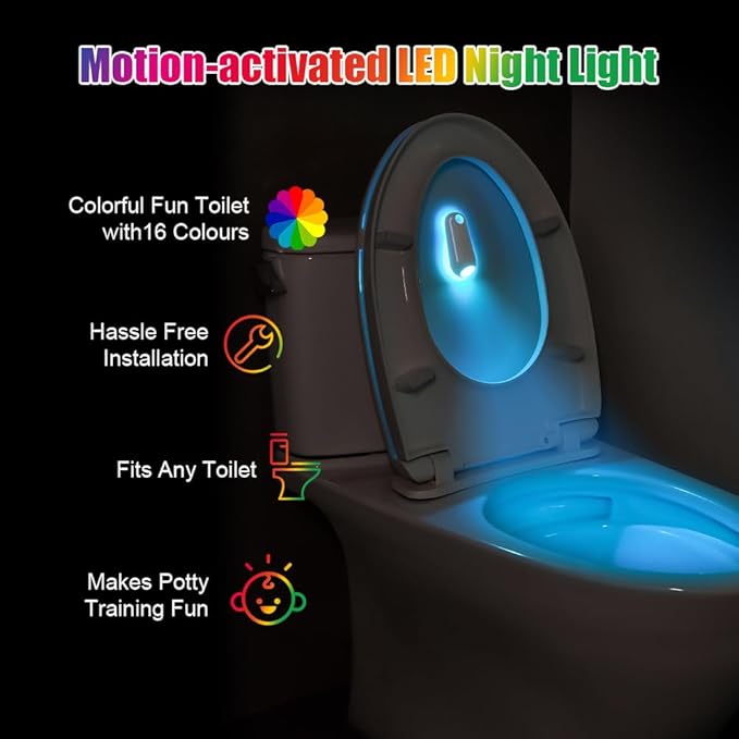 HOTUT Toilet Night Lights 2 Pack, Motion Sensor 16 Colors Changing Bowl Inside Toilet Light for Bathroom Decor, Rechargeable Smart Night Lamp, Funny Ideal Gifts for Kids Teen Boys Girls Men Women