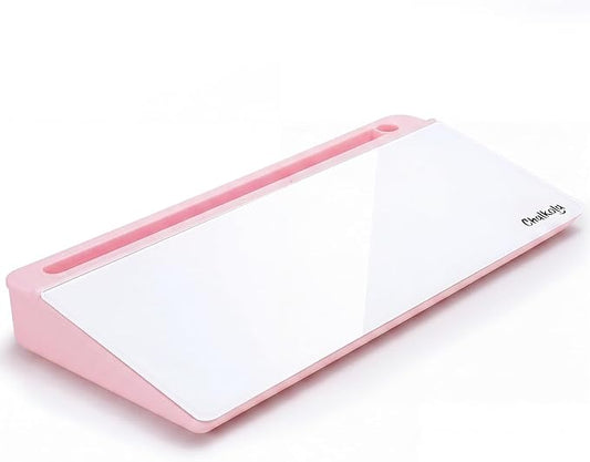Chalkola Pink Glass Desktop Whiteboard with Storage - Dry Erase Board, Work Desk Organizers, Computer Keyboard Stand, Home Office Desk Accessories, Workspace Desktop Buddy