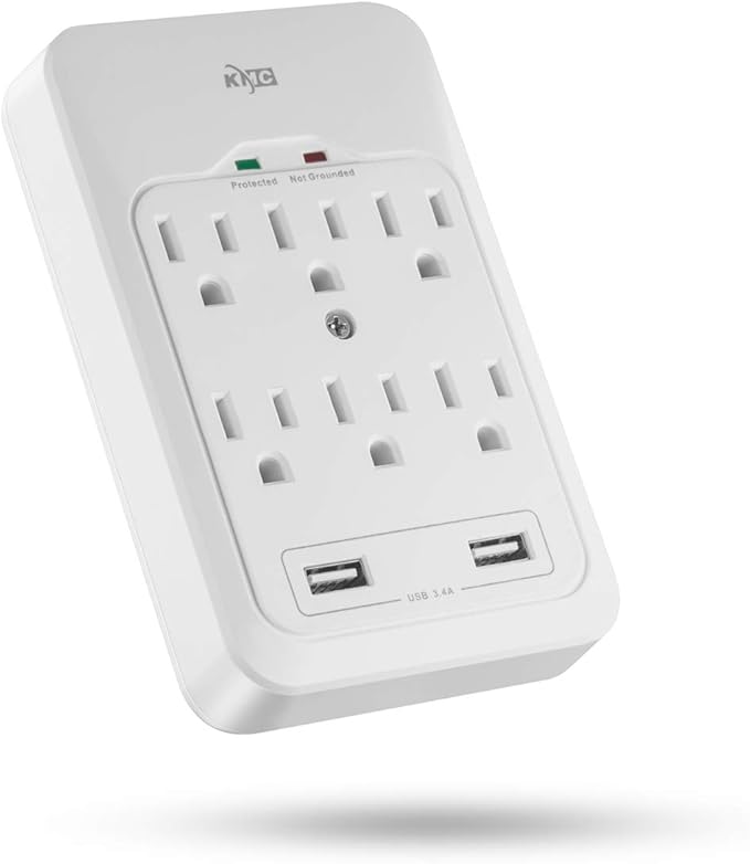 KMC 6-Outlet Surge Tap, 2 USB Ports (3.4A), 980 Joules Surge Protector, White